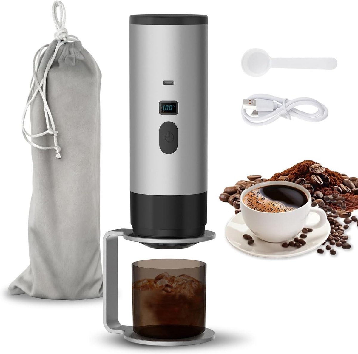 Mini Koffiezetapparaat Kunststof 3-in-1 Functie Oplaadbaar via USB Voor Reizen en Kamperen