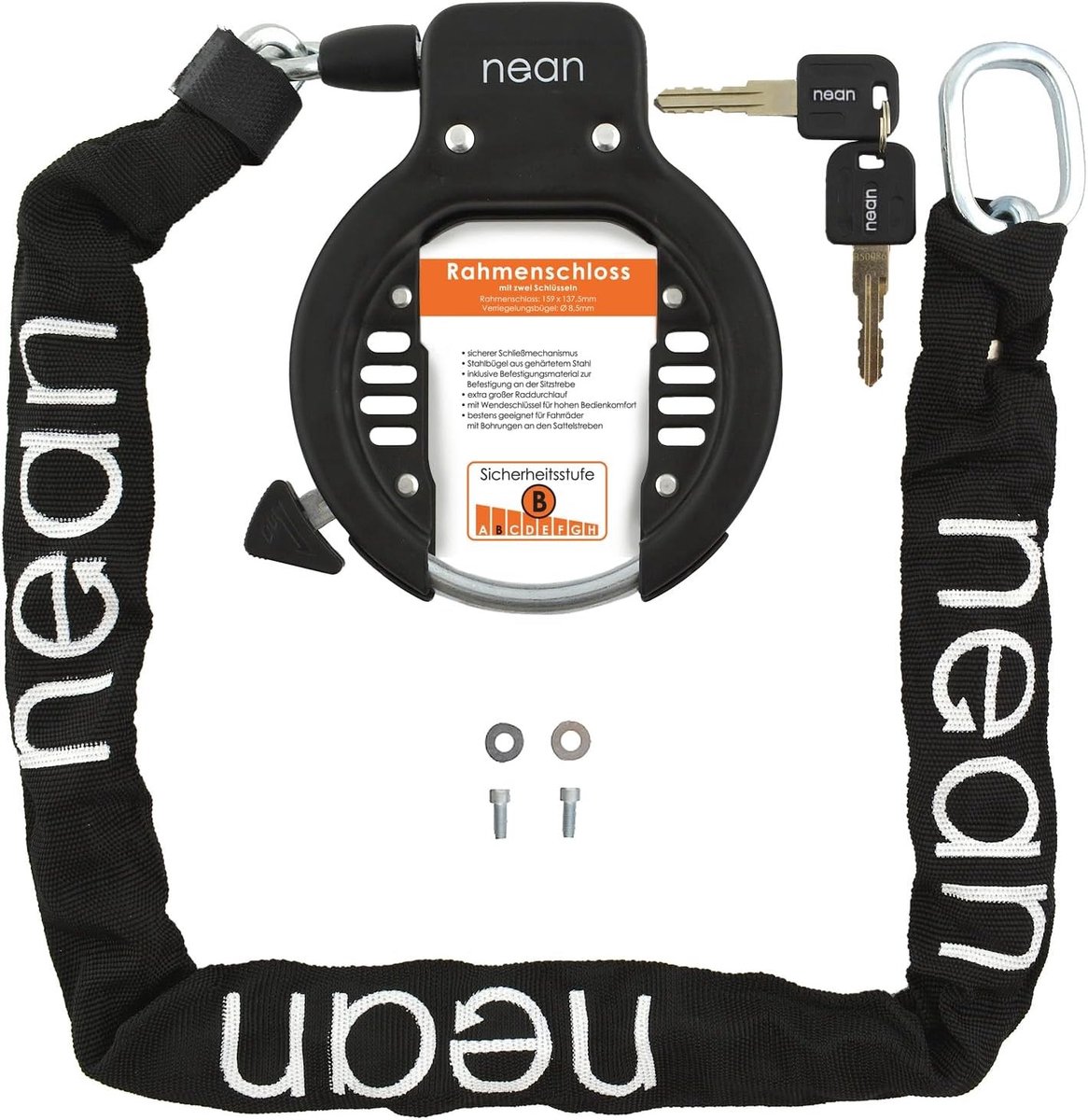 Fietsslot met Ketting - Zwart - Sterke Stalen Beugel - Omkeerbare Sleutel - Voor Fietsen
