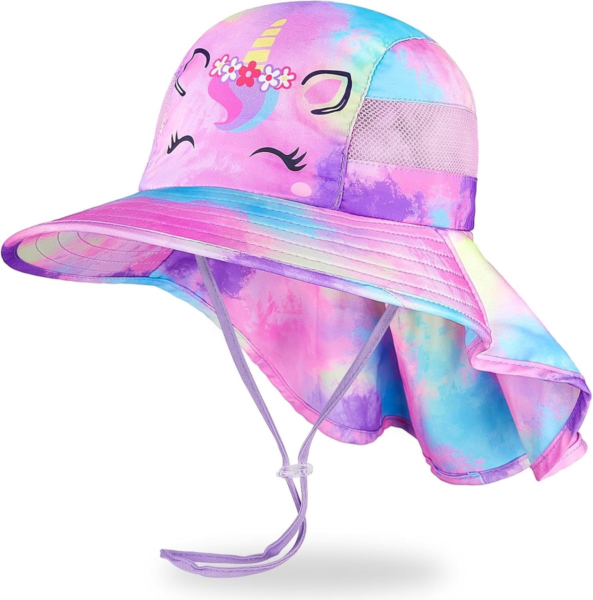 Zonnehoed Kinderen - Zomerhoed Meisjes - Bescherming Tegen Zon - Verstelbare Nekflap - 2-9 Jaar - Unicorn
