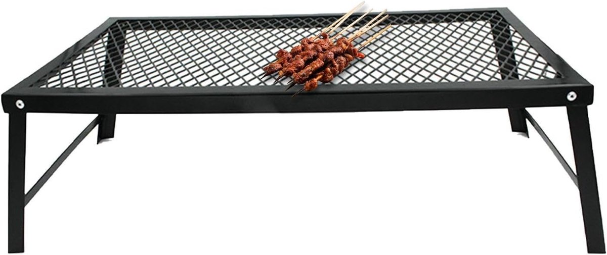 Grillrooster Vuurkorf - Kookrooster Barbecue - Buiten Koken - Opvouwbaar Stabiel - 55 x 30 cm - Zwart