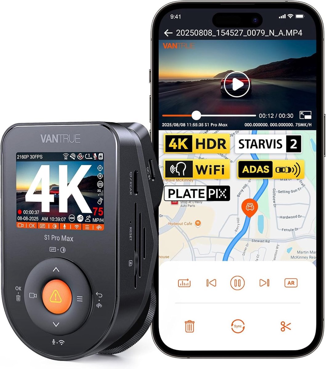 4K Dashcam - Zwart - Voorzijde opname - Spraakgestuurd - Voor Auto