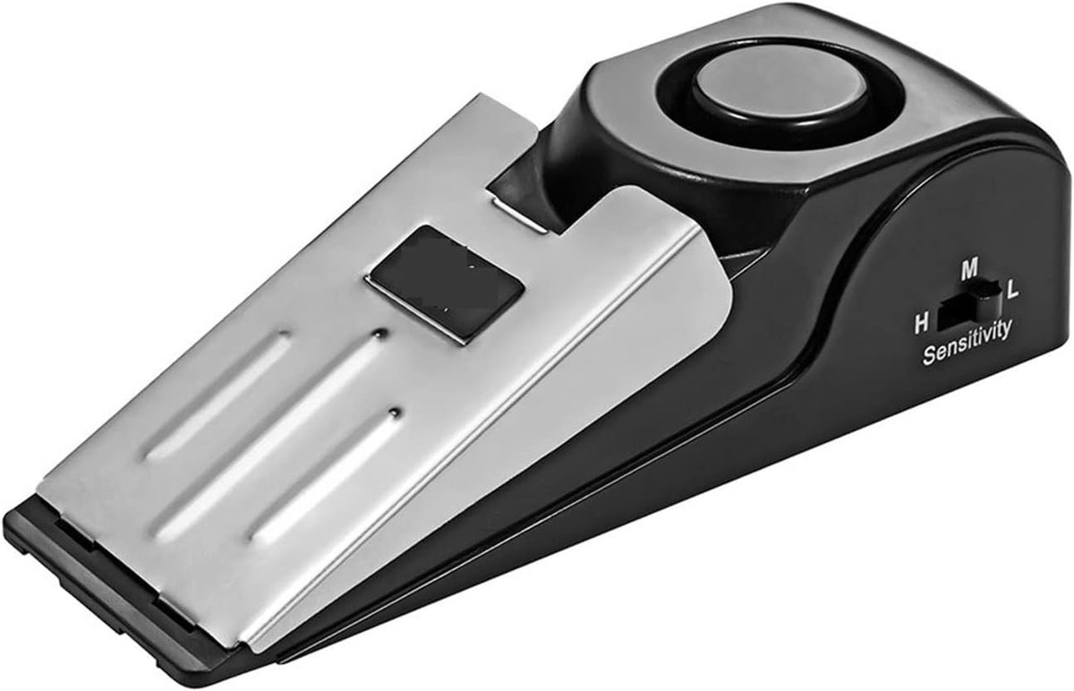 Deurstop Alarm - Trillingssensor - Extra Beveiliging - 125dB Alarmvolume - 135mm Lengte - Zilver Zwart