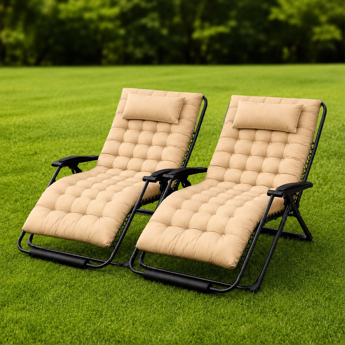 FlinQ Verstelbare Tuinstoelen Cloud Comfort Deluxe 2x - Zero Gravity Relaxstoel - Ligstoel - Tuinmeubelen - Ideale Campingstoel - Ook voor Tuin of Balkon