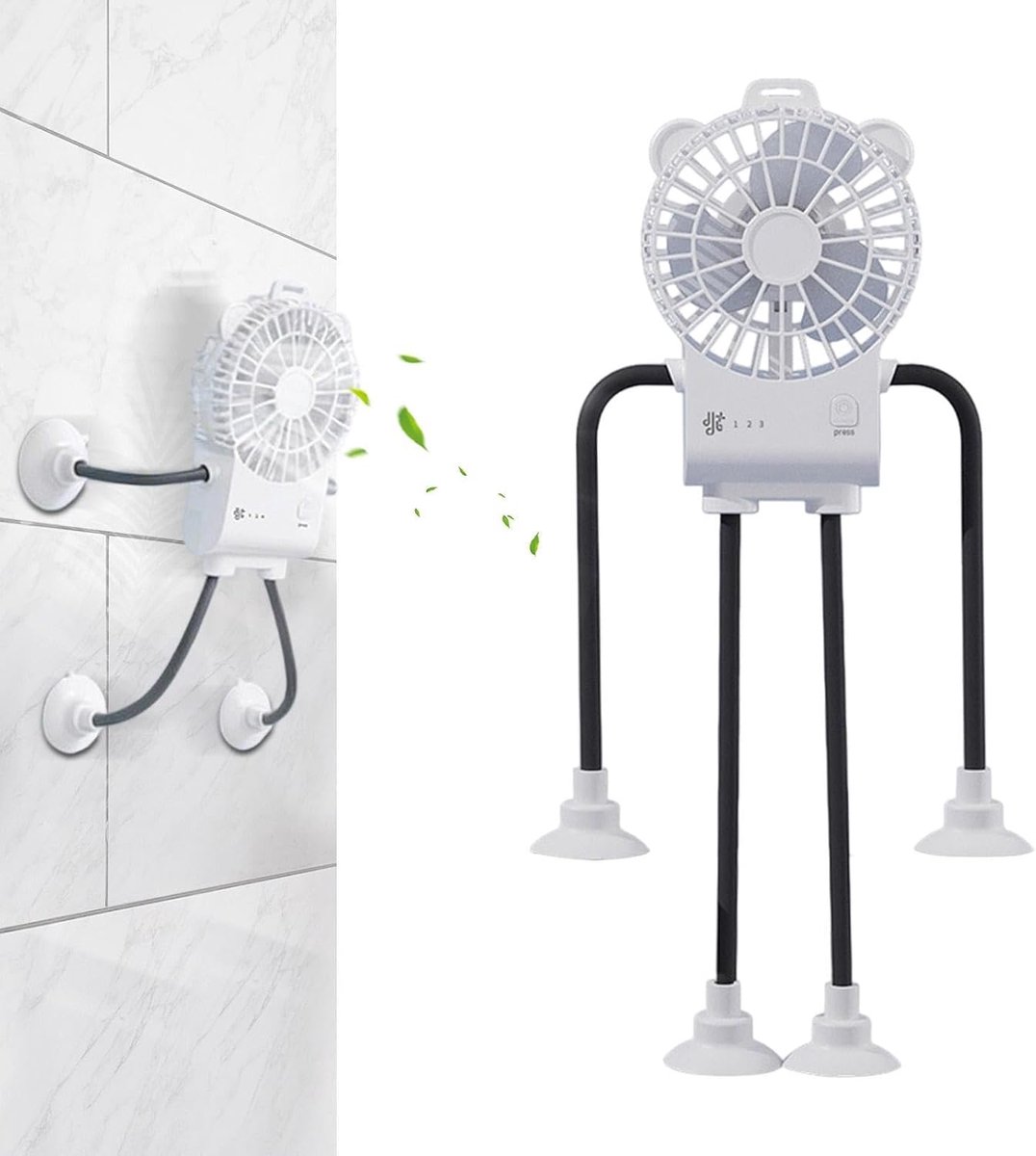 Mini Bureauventilator - Robot Ventilator - Persoonlijke Koeling - Zuignap Bevestiging - 5x16.7x5 cm - Wit