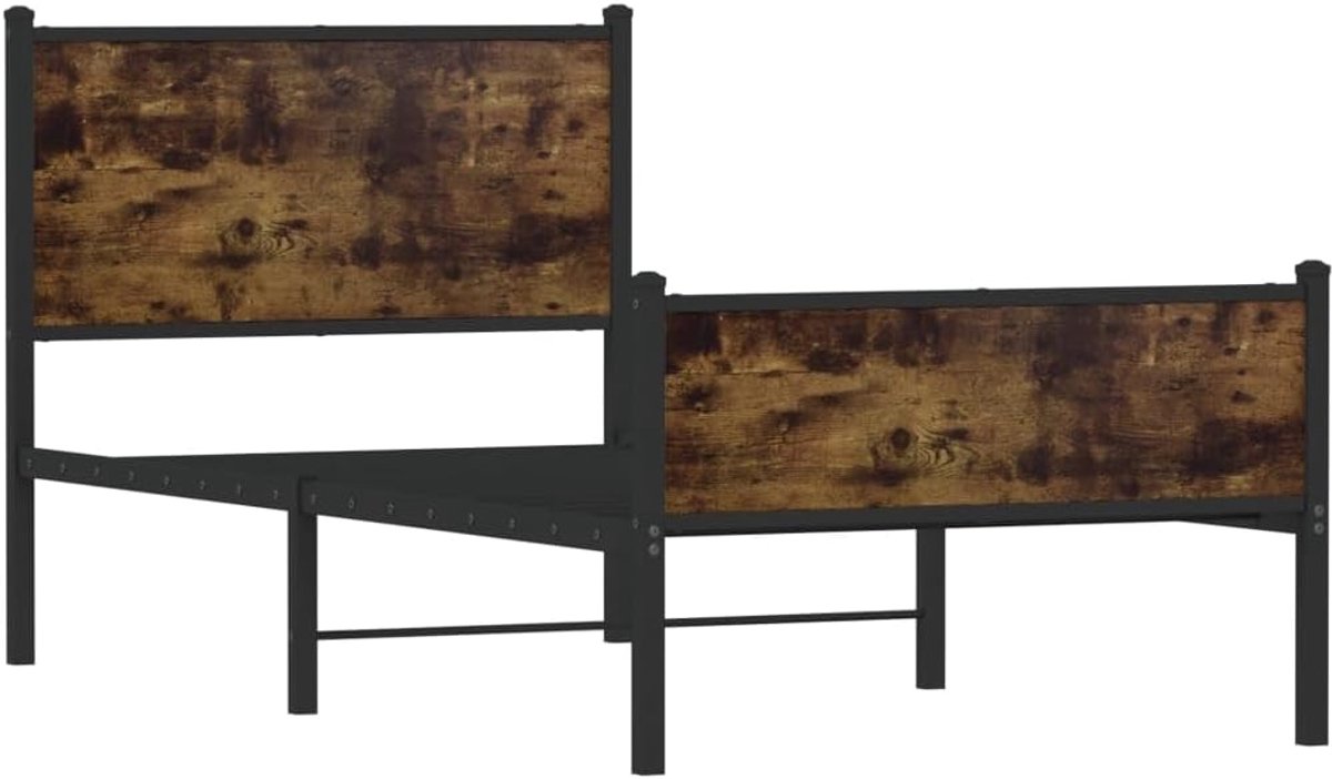 Bedframe Metaal - Stalen Bedframe - Slaapkamer Inrichten - Met Lattenbodem - 90x200 cm - Gerookt Eiken