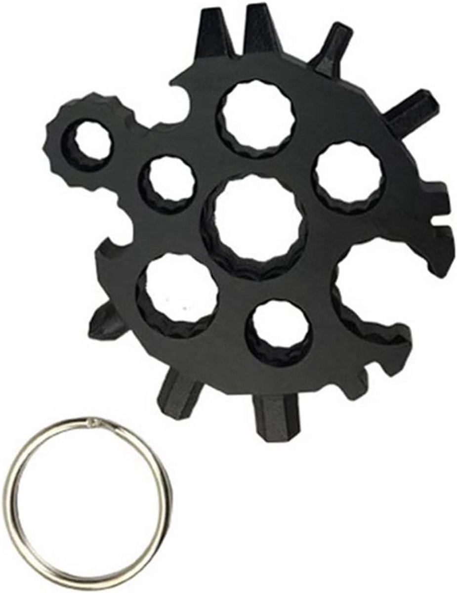 Multitool Sleutel - 20 In 1 Tool - Reparatie en Onderhoud - Compact Sneeuwvlok Design - 6.5 cm - Zwart