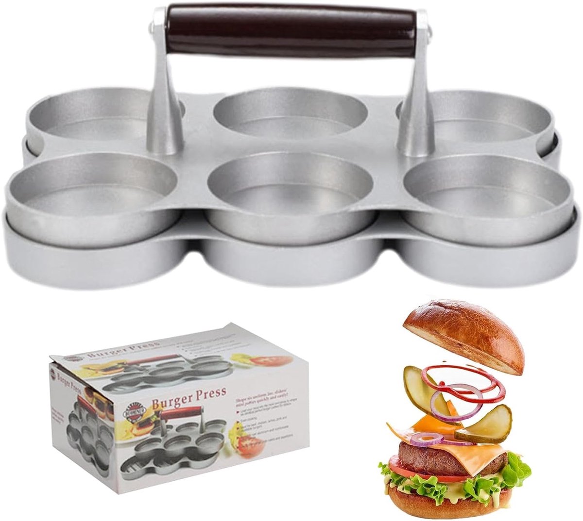 Vlees Patty Maker - Burger Pers - Burgers Maken - 6 Ronde Vormen - 22.3 cm - Multicolor
