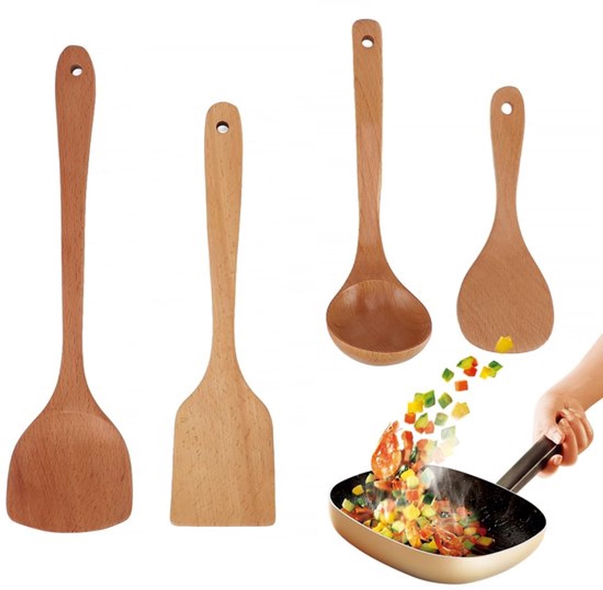 Antislip houten spatel voor de keuken met brede vorm
