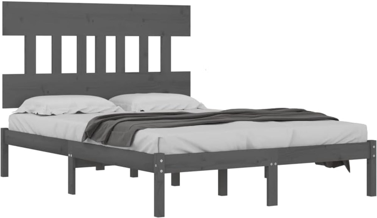 Bedframe massief hout - Ledikant tweepersoons - Slaapkamer inrichten - Met hoofdeinde - 200x200 cm - Grijs