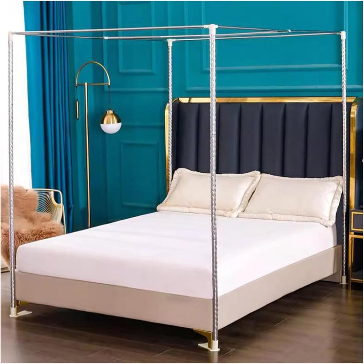 Bed Luifel Frame - Hemelbed Beugel - Slaap Comfort - Roestvrij Staal - 150x200cm - Zwart