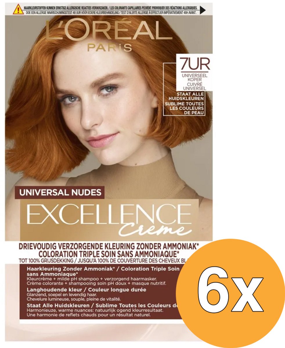 6x L'Oréal Paris Excellence Creme Universal Nudes 7Ur Universeel Koper (1 stuk)