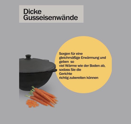 Gietijzeren Kazan - Oezbeekse pot - Buiten koken - Handgemaakt vakmanschap - 12 liter - Zwart — afbeelding 4