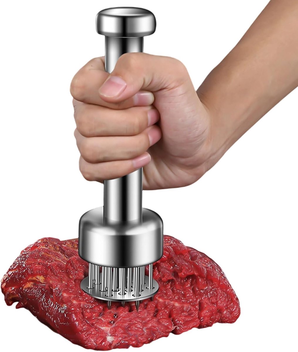 Handmatige Vleesvermalser - Keukenpiercingtool - Vlees Bereiden - 21 Roestvrijstalen Pinnen - 5x5x19cm - Zilverkleurig