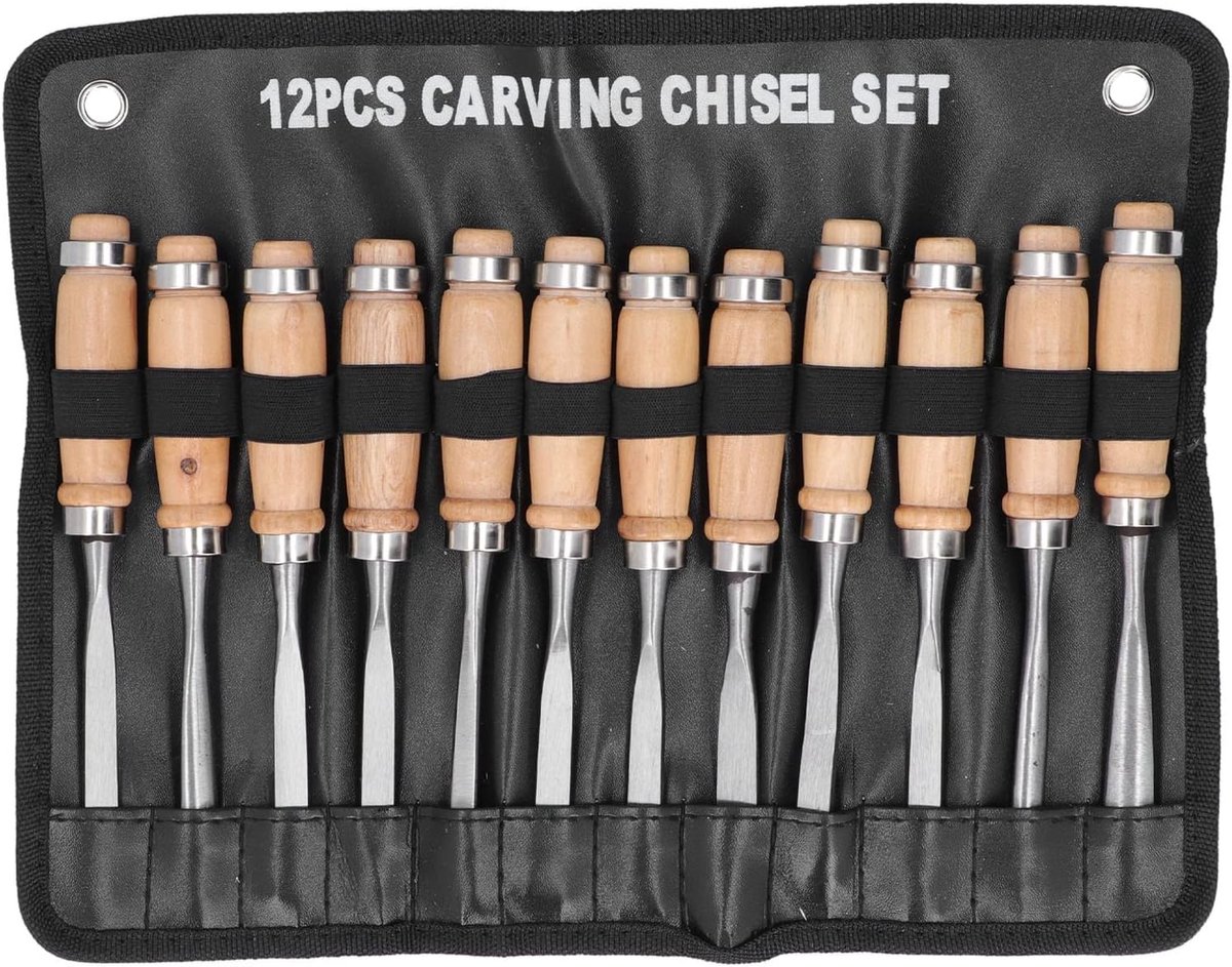 Houtdraaibeitels Set - Graveerbeitels Hout - Hout Bewerken - 12 Verschillende Vormen - 8 Inch Lengte - Houten Handvat