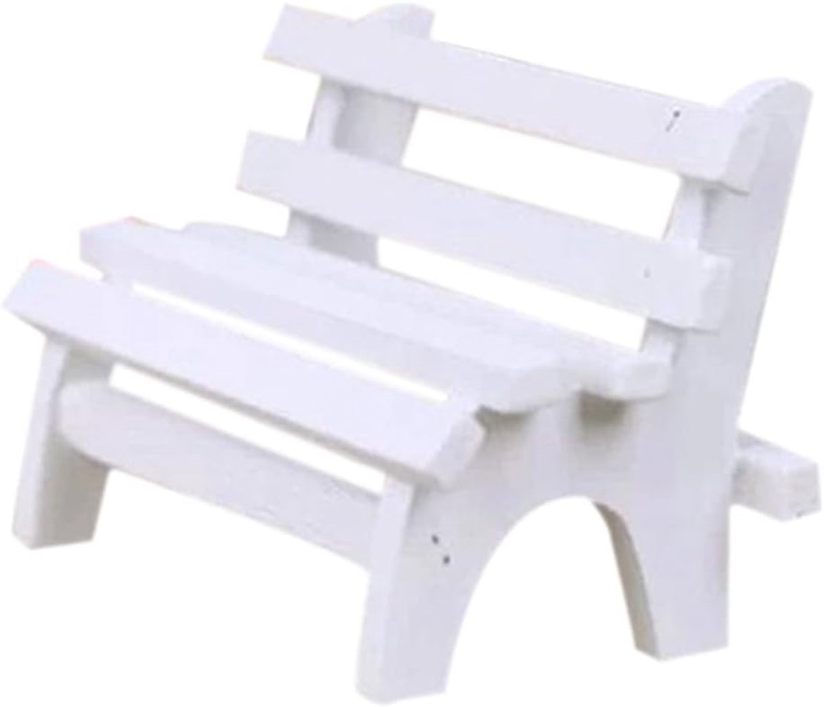 Miniatuur Tuinbank - Houten Decoratie - Poppenhuis Meubel - Hol Ontwerp - 11 x 5 x 7 cm - Wit