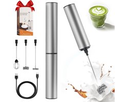 Elektrische Melkopschuimer - Roestvrij staal - 3 Soorten Mengkoppen - USB Oplaadbaar - Voor Koffieliefhebbers