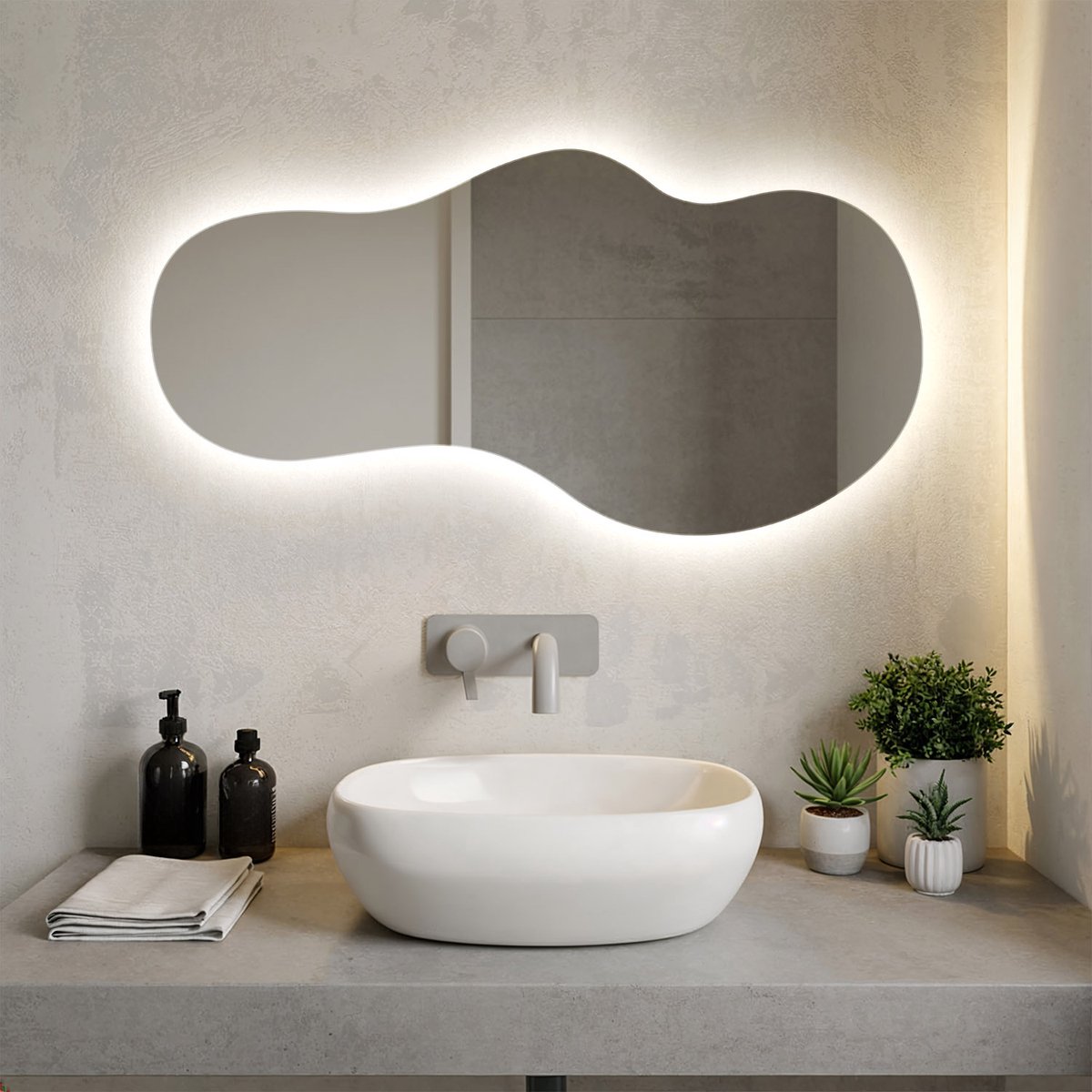 Coloray Toiletspiegel LED - Verlichte LED Spiegel - 40 cm x 80 cm - Wandspiegel met verlichting - Moderne Organische Grote Spiegel LED - Grote Organische Badkamerspiegel LED - Warm Wit 3000K