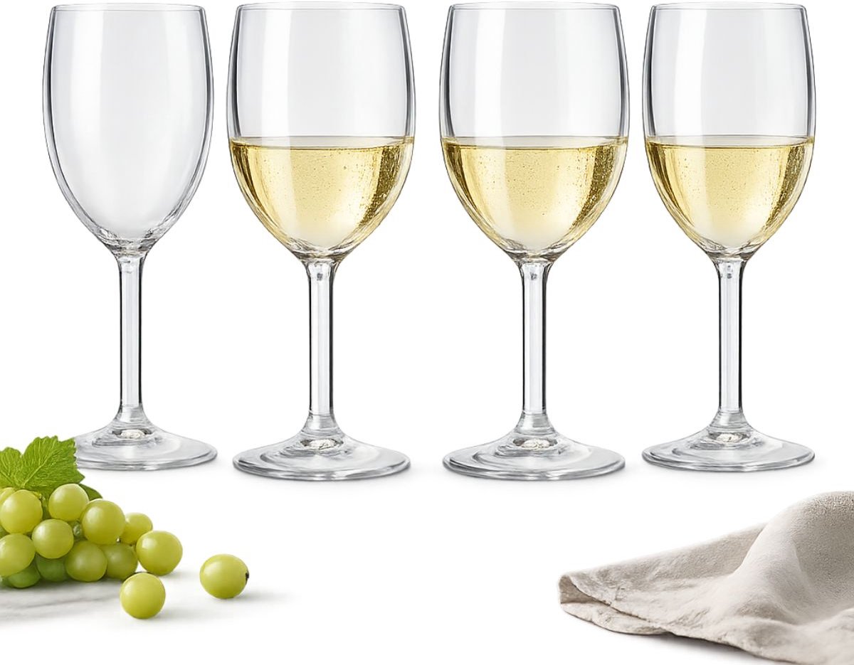 alpina Kunststof Wijnglazen Set 4 Stuks - Wijn Glazen 250 ml - Transparante Wijnglas met Voet - Herbruikbare Kunststof Glazen - Ca. Ø7 x 18,8 cm