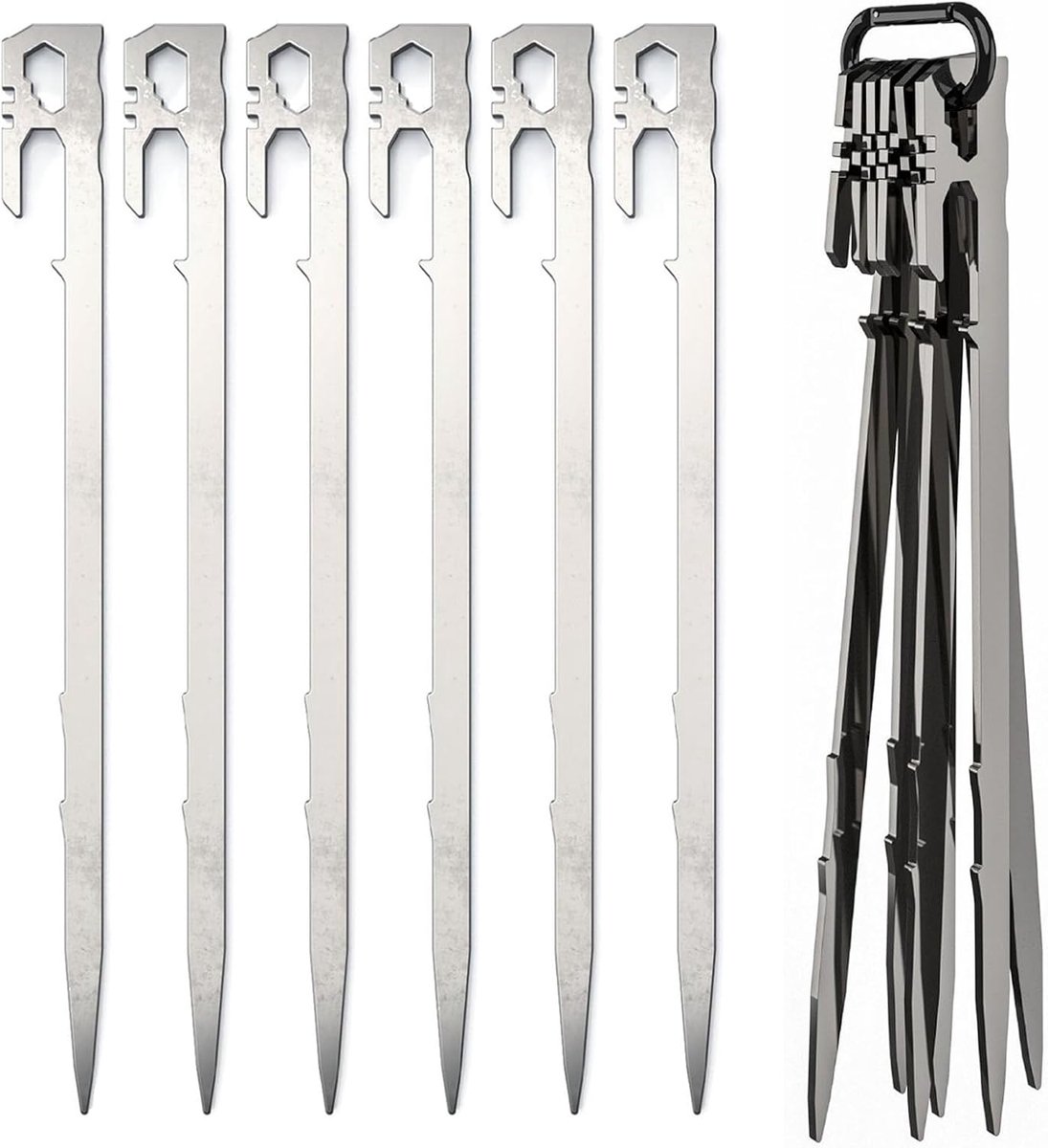SnelShoppen - Tent Pegs 28 cm, Stalen Peggen, RVS Camping Tent Pegs, Multifunctionele Grondpinnen met Haak en Gat voor Buiten, Wandelen, Tuinieren, Ha