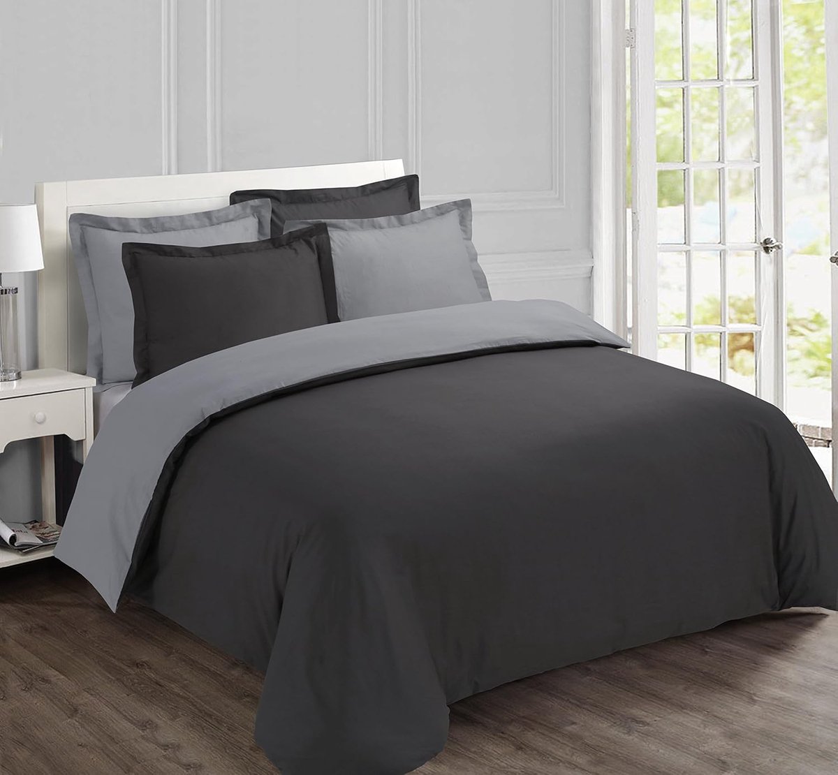 SnelShoppen - Dekbedovertrek 200x200 cm - Reversibel Antraciet/Grey met 2 Kussenslopen - 100% Katoen - Ideaal voor Slaapkamer, Comfortabel en Duurzaam