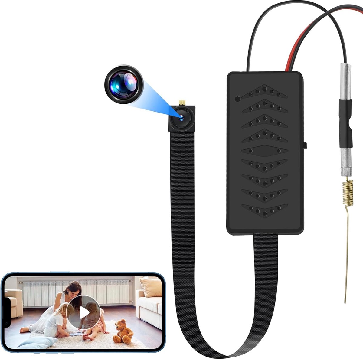 SnelShoppen - Spy Camera WiFi 1080P Verborgen Camera met Bewegingsdetectie, 5-6 Uur Batterijduur, Dual-Band 2.4/5GHz, 120° Hoek, App en Loopfunctie