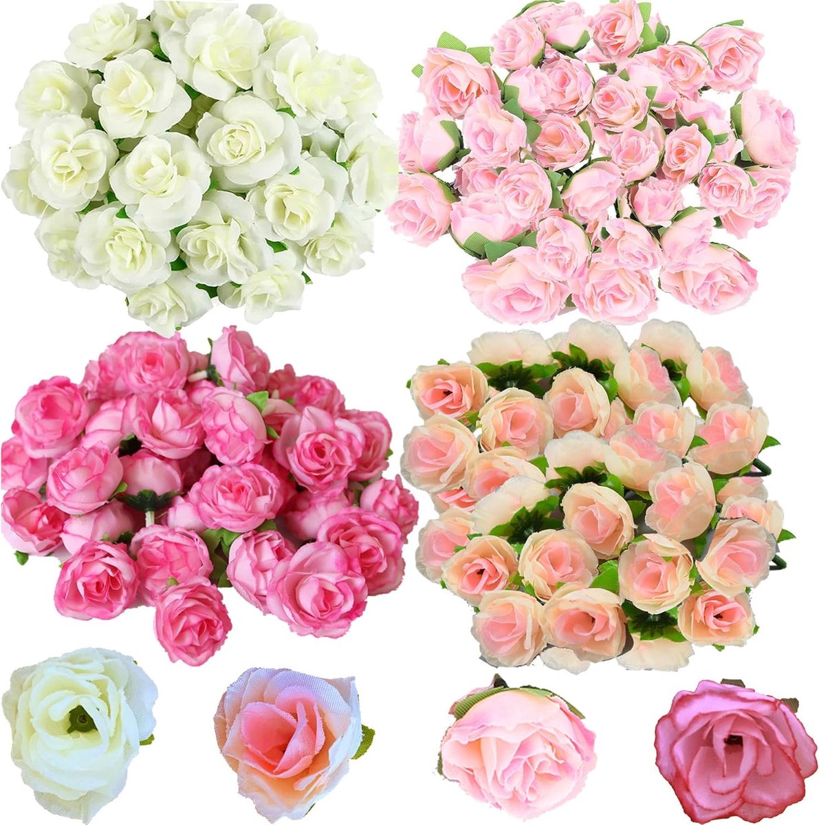 SnelShoppen - 100 Pcs Kunstbloem Hoofden, Rozen Hoofden, Kunstbloemen voor DIY Decoratie, Bruiloft, Feest, Scrapbooking, Wit, Roze, Beige, Champagne,