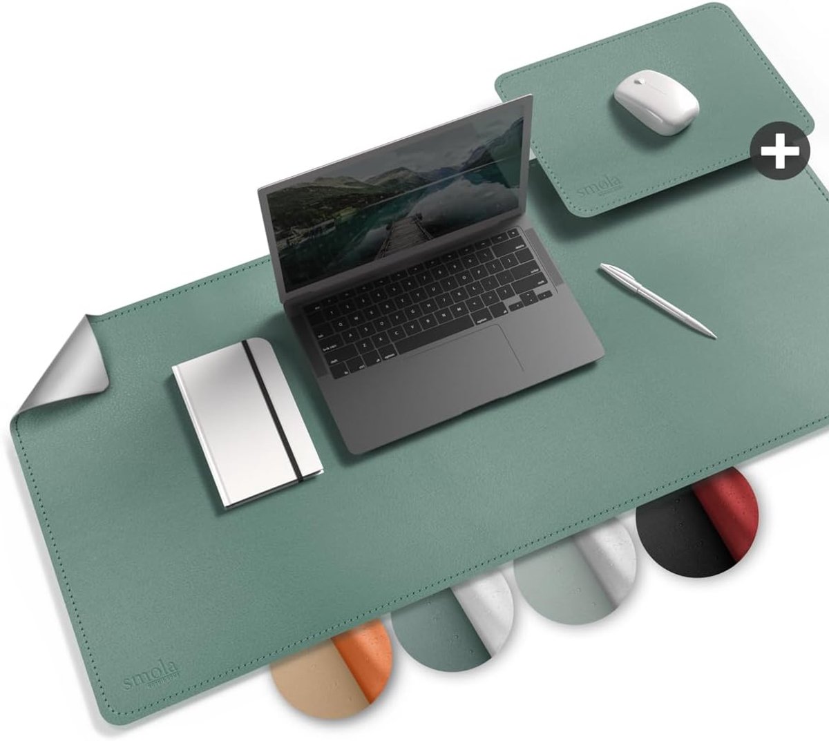 SnelShoppen - Desk Mat PU Leer 85x40 cm Wasbaar XXL Muismat Dubbelzijdig Agaven-Groen/Grey voor Thuiswerk en Kantoor