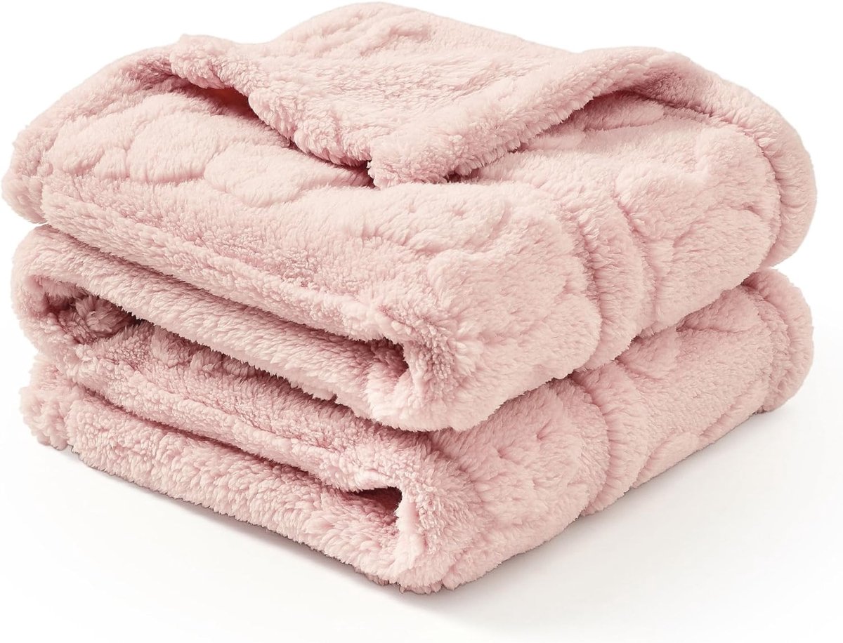 SnelShoppen - Cuddly Soft Warm Sherpa Baby Blanket 75x100cm, Pink Bear, 100% Polyester, Perfect voor Nieuwe Baby's, Baby Shower Cadeau, Geschikt voor