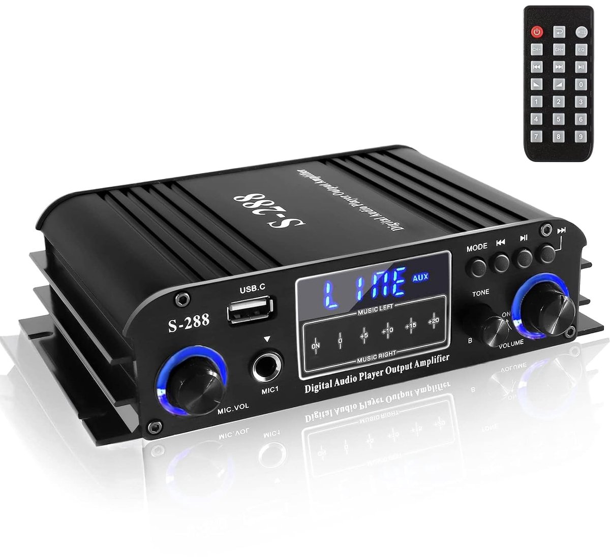 SnelShoppen - 4-Kanaals Bluetooth 5.0 Stereo Versterker 50W x 4, 1200W HiFi Geluidsversterker met USB, SD, FM, Ideaal voor Thuis Theater en Karaoke -