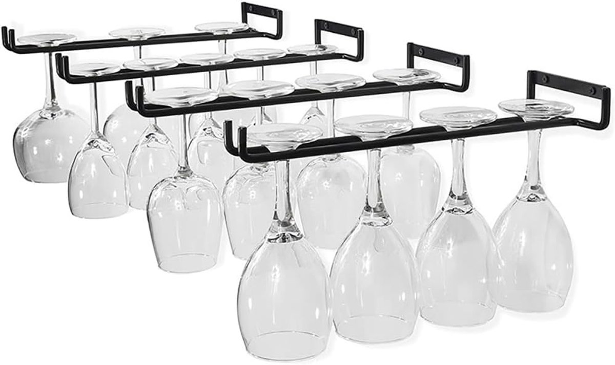 SnelShoppen - HEYOUTH Wijnglas Houder voor Hangend Gebruik - 4 Stuks 30 cm - Geschikt voor 4-6 Wijn Glazen - Duurzaam IJzer - Inclusief Schroeven en P
