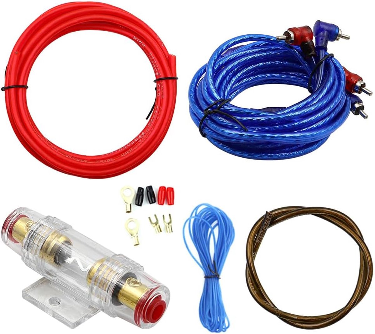 SnelShoppen - Car Subwoofer Kabel Kit 10 GA met Versterker Kabel en Fuse Holder - Compleet Kabelset voor Auto Audio Systeem