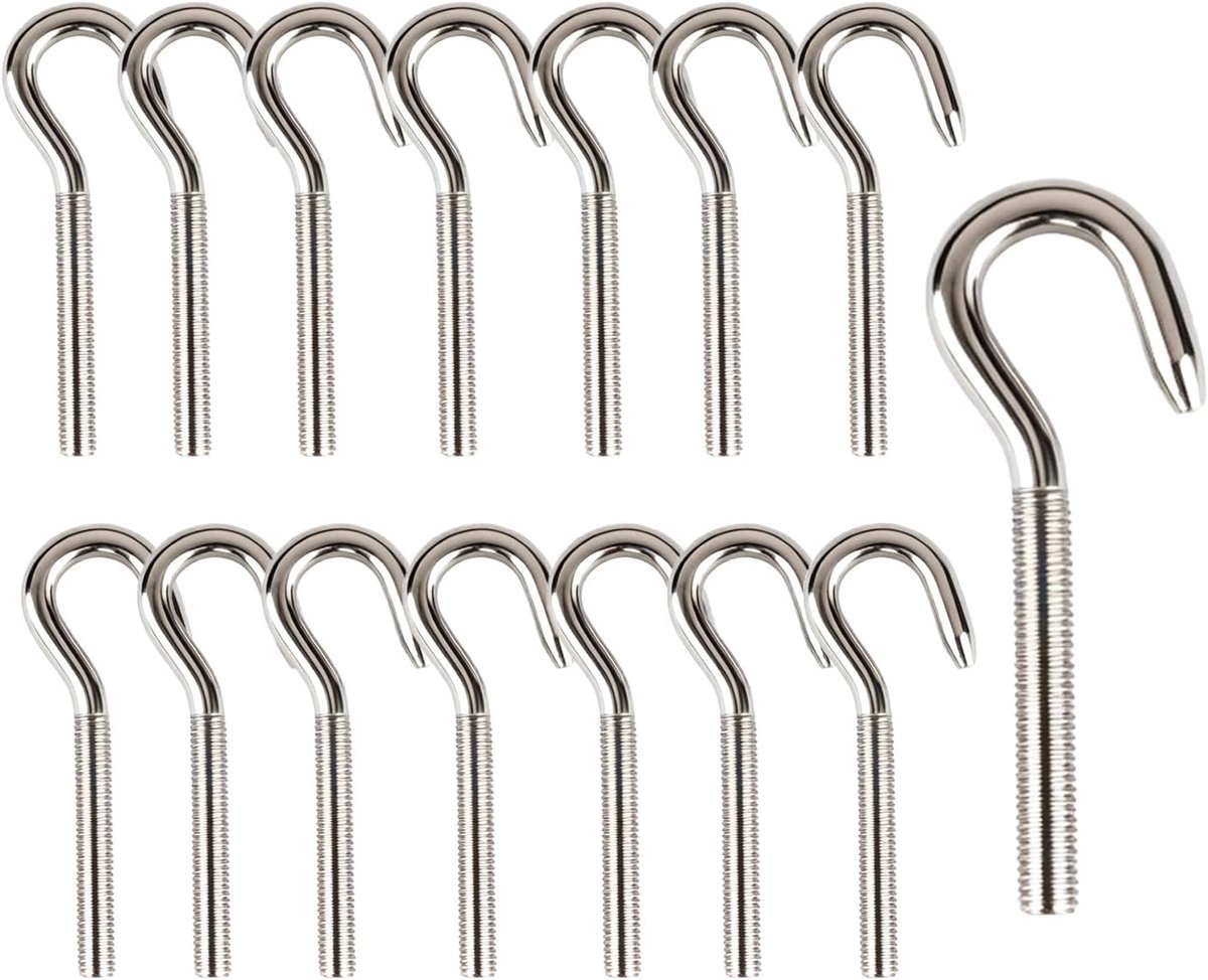 SnelShoppen - 15pcs RVS M5 Schroefhaken - Roestvrij Staal Ring Schroefhaken voor Binnen/Buiten - Duurzaam en Sterk voor Ophangen van Accessoires - Tui