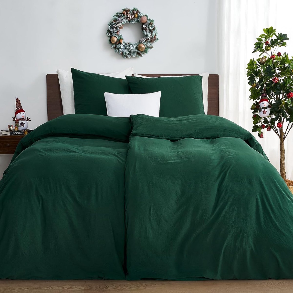 SnelShoppen - Bedlinnen Donkergroen 135x200 - 4-delige Set Superzacht Gewassen Microfiber Katoenachtig - Öko-Tex - Inclusief 2 Dekbedovertrekken en 2