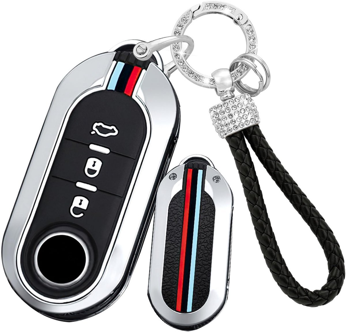 SnelShoppen - Silikon Sleutelhanger Hoesje voor Auto Sleutels - Geschikt voor Diverse Fiat Modellen - C Silver-2 - Duurzaam en Comfortabel