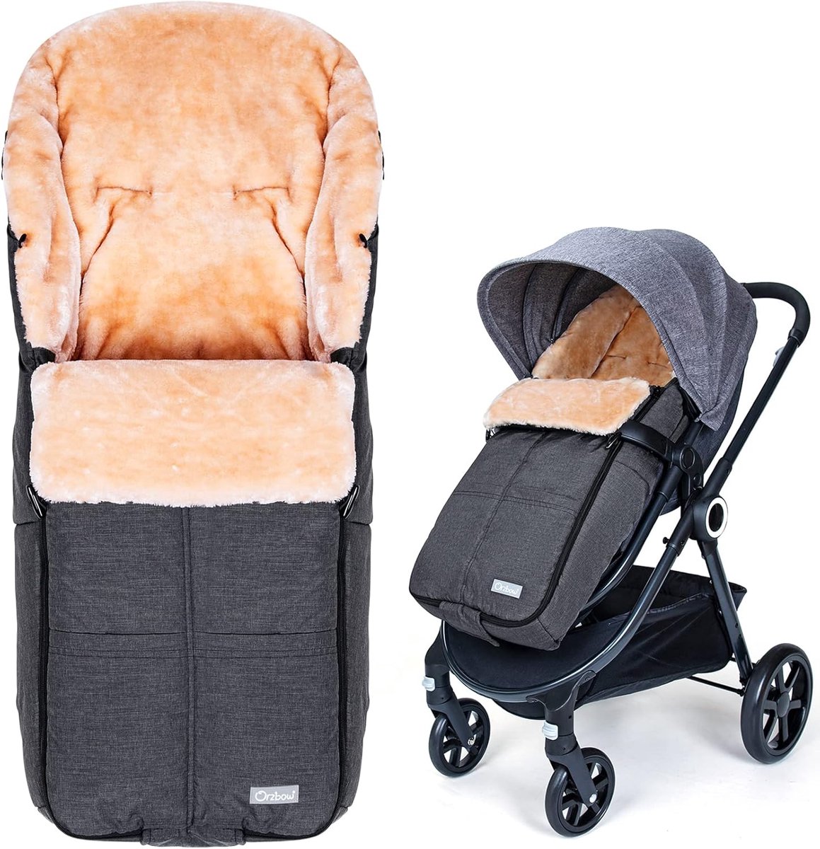 SnelShoppen - Winter Footmuff voor Kinderwagen & Buggy - Warme Voetenzak met Faux Schapenvacht, Afneembaar en Machinewasbaar, Donkergrijs, Ideaal voor