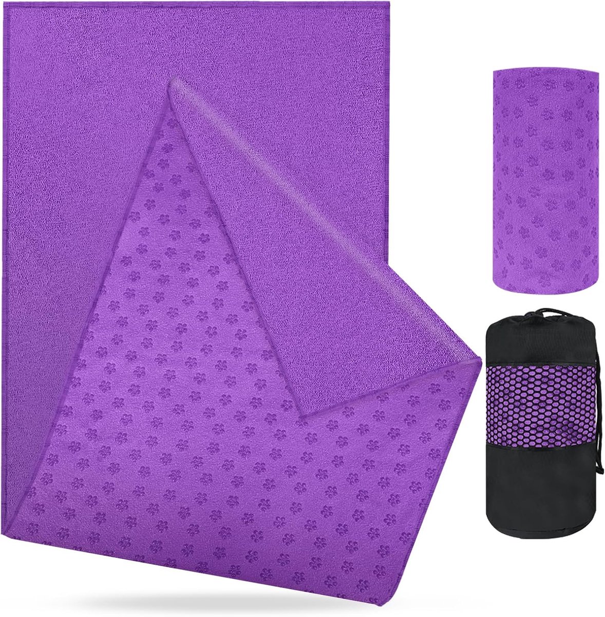 SnelShoppen - Yoga Handdoek Antislip - Zachte Microvezel Yoga Mat - Draagbare Ademend voor Pilates Fitness Bikram 183 x 63 cm Paars
