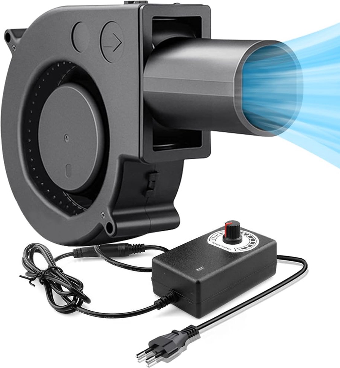 SnelShoppen - Radial Fan 230V Met Snelheidsregelaar - 97 mm Ventilator voor Koeling, Verwarming, Barbecue, en Picnics - Zwart