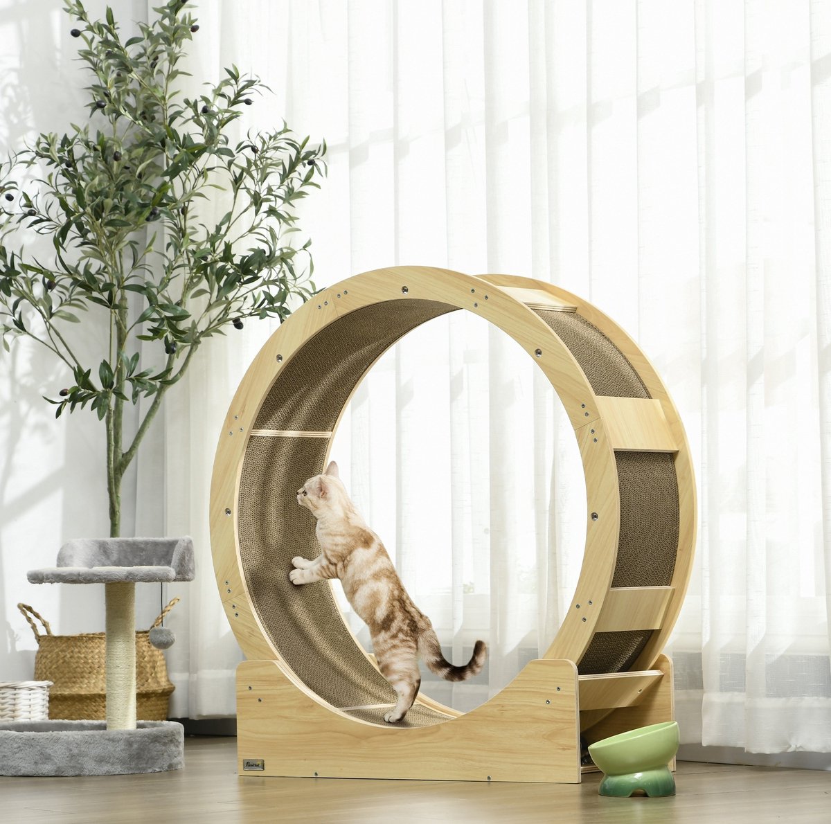 MODENUIT Krabmeubel – 91 x 33,5 x 94 cm – Met Rem en Krabmat – Hout – Eikenkleur – Voor Katten tot 5 kg