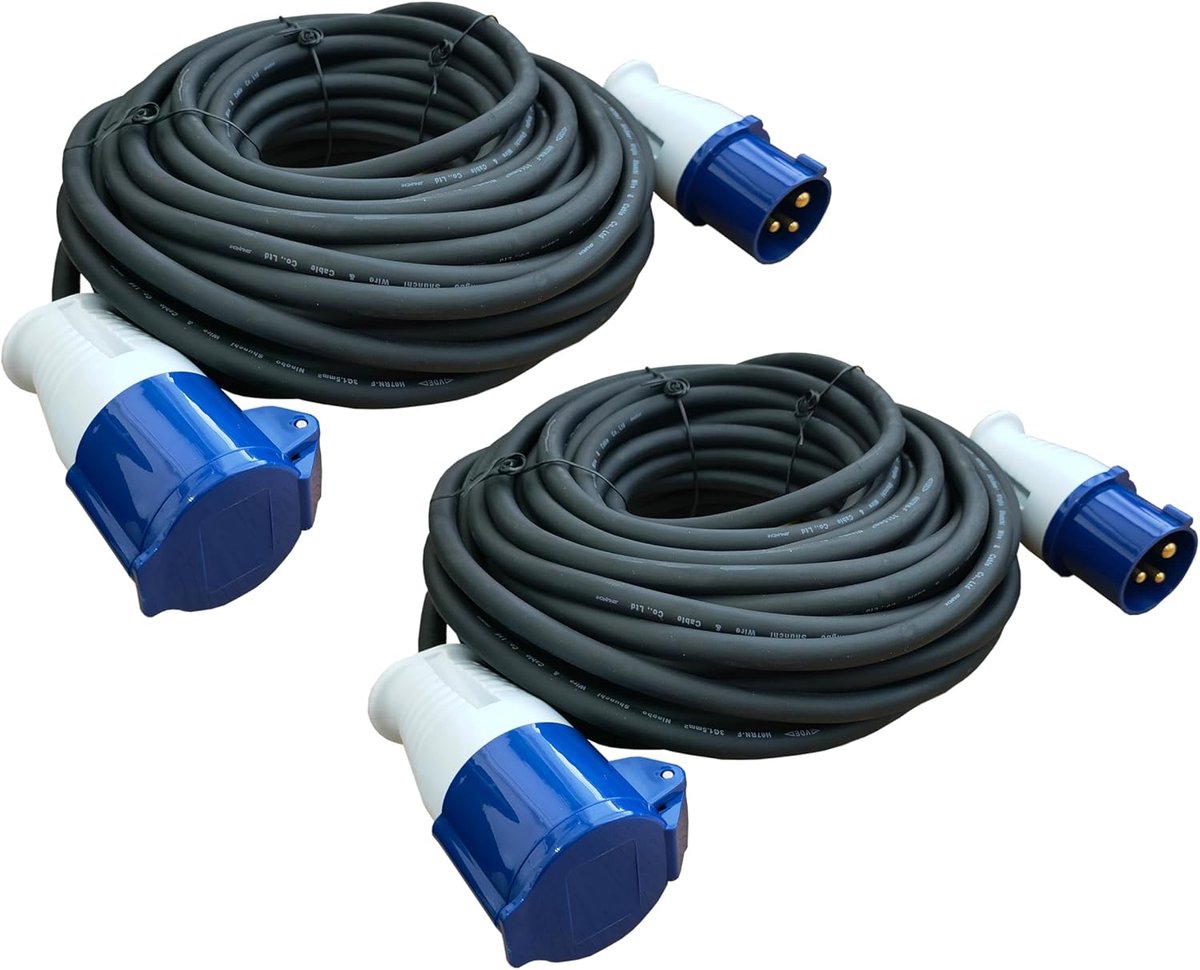 SnelShoppen - Verlengsnoer Camping 20m - CEE Stekker & Contra Stekker - Neopreen - IP44 - Max 3500W - Spatwaterbestendig voor Caravan en Camper