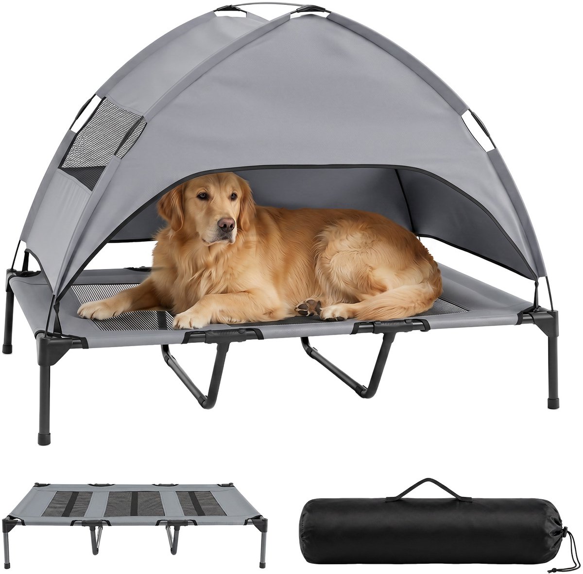 COSTWAY Hondenbed met baldakijn, hondenbed, tuin, huisdier ligplaats buiten, hondensofa, slaapplaats, outdoor, huisdierbed, hond, kattenbed, kattenbed (122,5 x 91 x 95 cm)