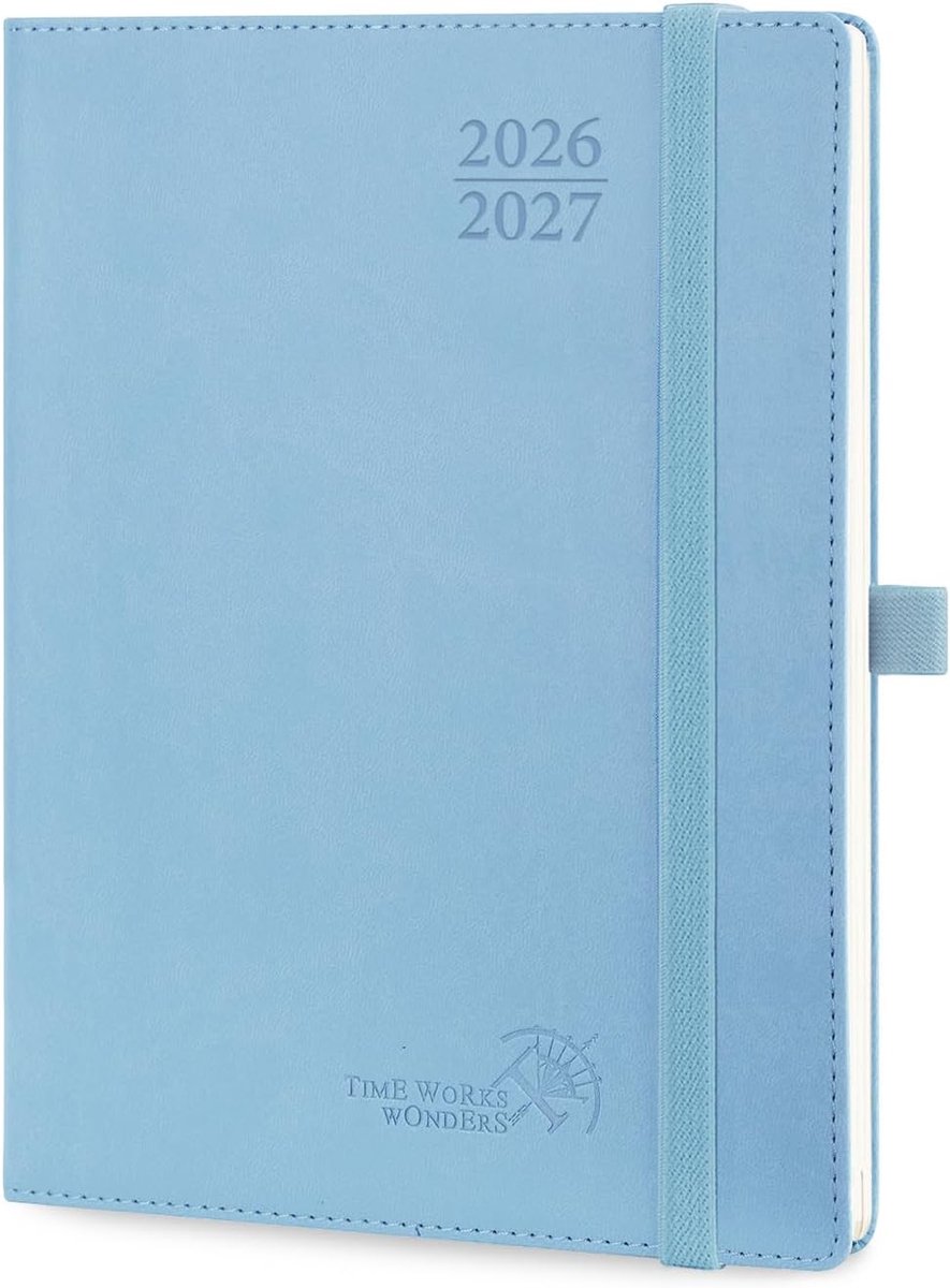 SnelShoppen - Weekplanner Agenda 2026 2027 Verticaal 22 x 16,5 cm - 17 Maanden van Aug'26 tot Dec'27 - Zachte PU Lederen Kaft - Blauw - 30 Minuten Int