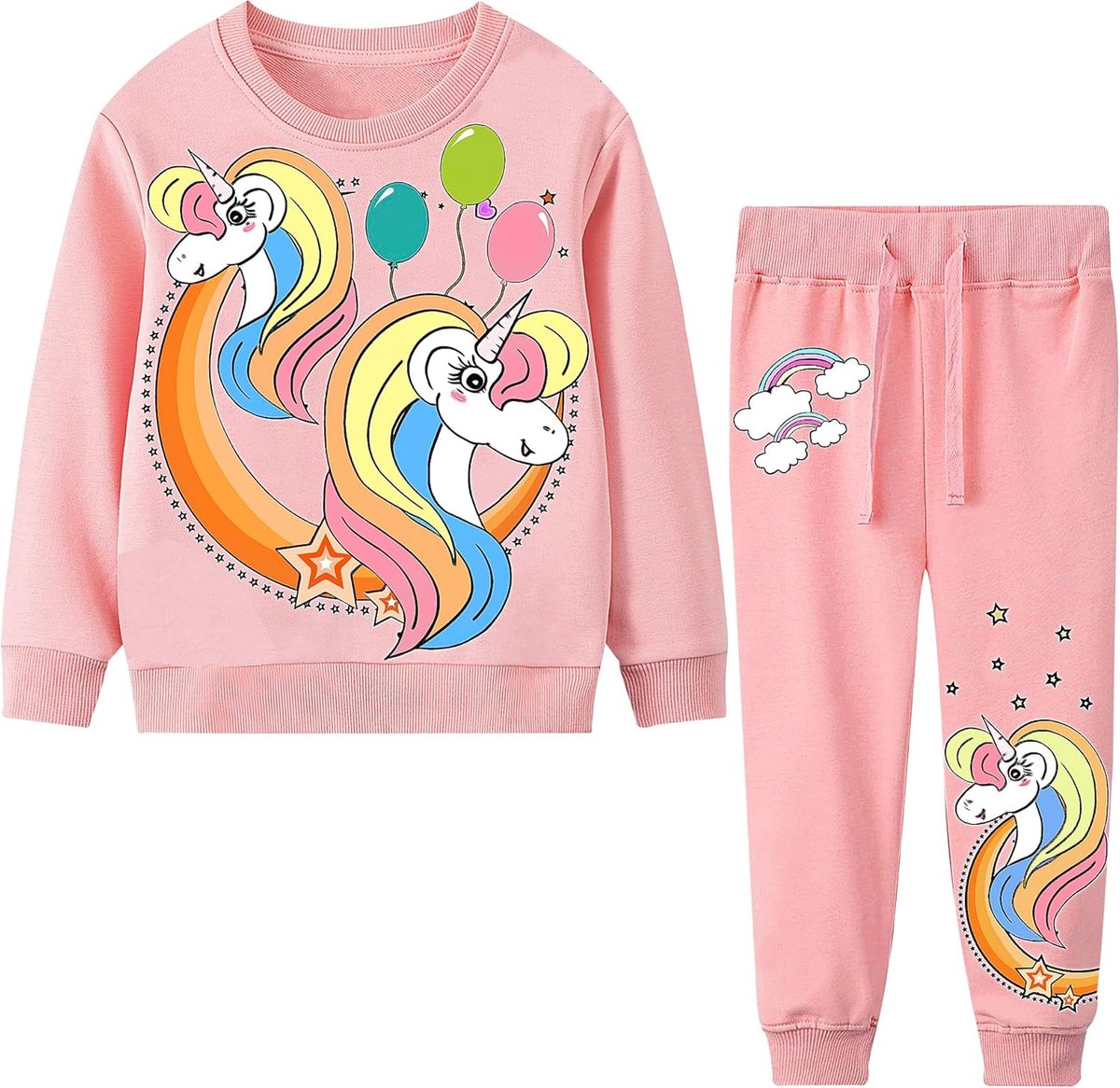 SnelShoppen - Jogging Pak Meisjes Kids Trainingspak Set Katoen Lange Mouw Sweatshirts en Jogging Broek Warm Activewear Leisure Pak Pyjama Gr. 92-122