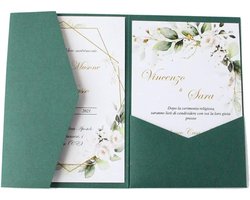 SnelShoppen - Uitnodigingskaarten Bruiloft Donkergroen - 25 Stuks - Landelijke Feestuitnodigingen met RSVP - 13x18 cm - Champagnegoud - Perfect voor T