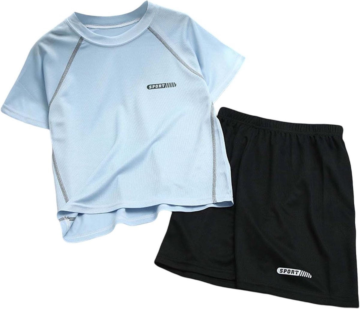 SnelShoppen - Jongens Outfits Set Peuterkleding Uniseks Lente Korte Mouwen Sport T-Shirt Shorts Lichtblauw 10-11 Jaar - Perfect voor Zomer, Feest en B