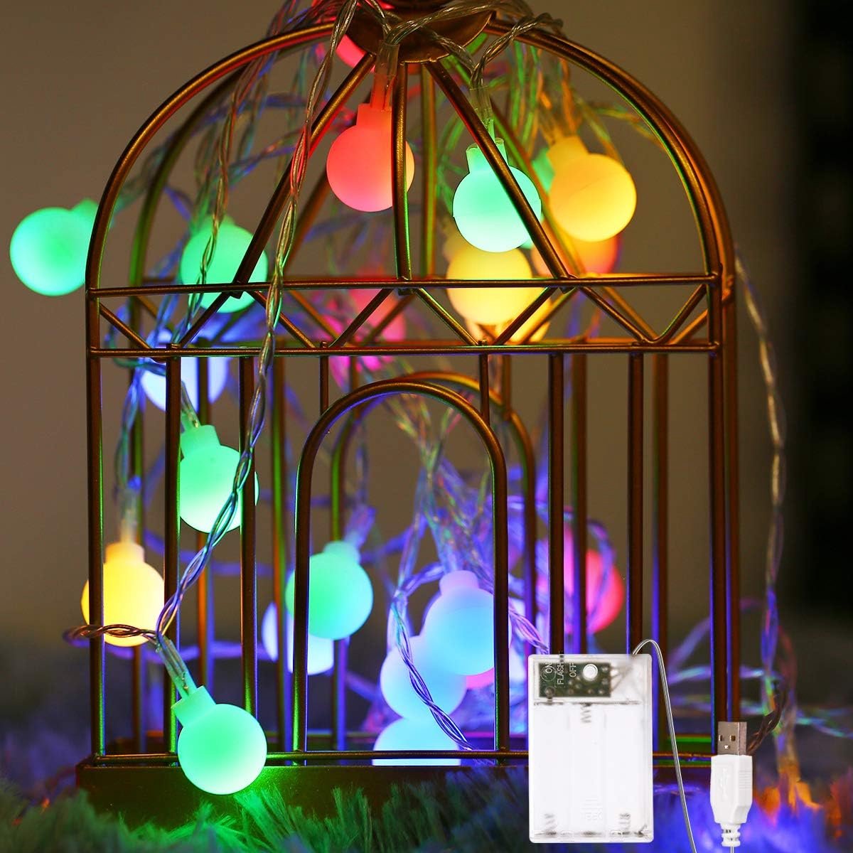 SnelShoppen - USB-lichtsnoer 4,9m met 40 LEDs - Warm Witte Lichtslinger - 2 Verlichtingsmodi - Batterij & USB Aansluiting - Decoratie voor Binnen, Sla
