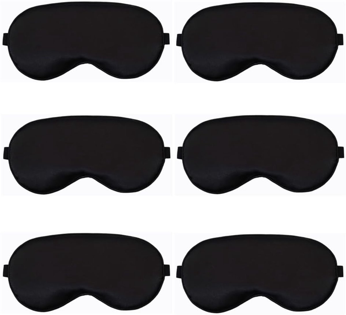 SnelShoppen - 6 Stuks Zijden Slaapmasker - Superzachte Oogmaskers met Verstelbare Riem - Zwart Satijnen Blinddoek voor Nachtrust, Reizen, en Duttjes