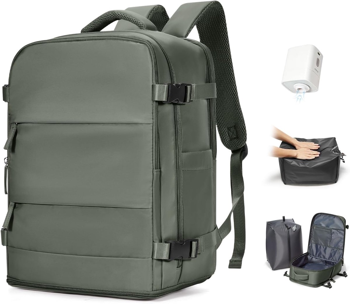 SnelShoppen - Vacuum Backpack 40x30x20 met Pomp, Waterdichte Laptop Rugzak voor Vliegtuig, Handbagage voor Ryanair, Wizzair, Vueling, Easyjet, 16 Inch