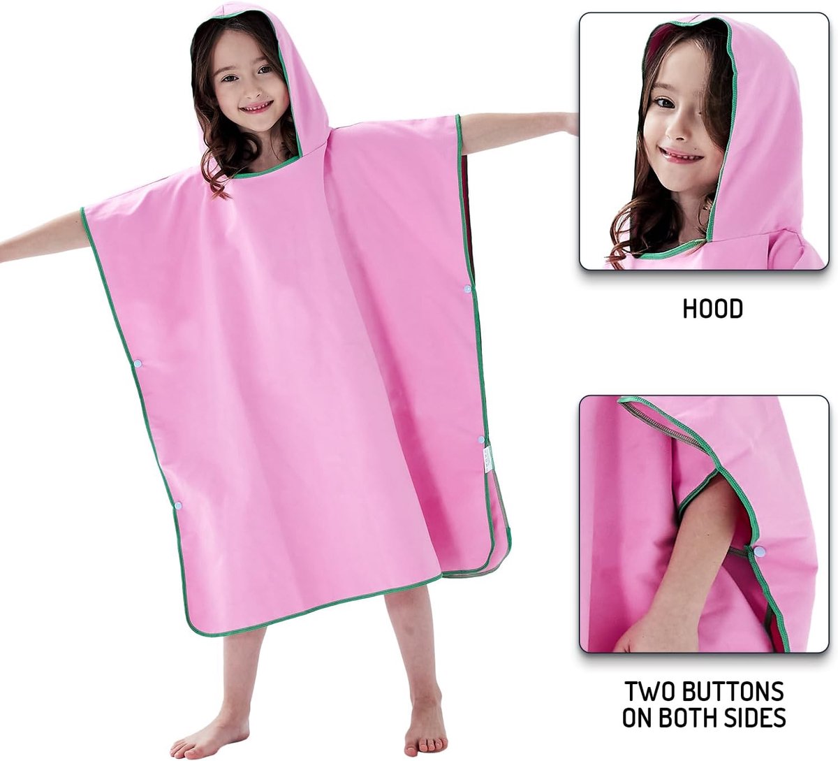 SnelShoppen - Kids Poncho Badhanddoek met Kap Microfiber Strand Veranderdoek voor Meisjes Jongens Zwemmen Surfen Badderen Sneldrogend 80x70 cm Roze