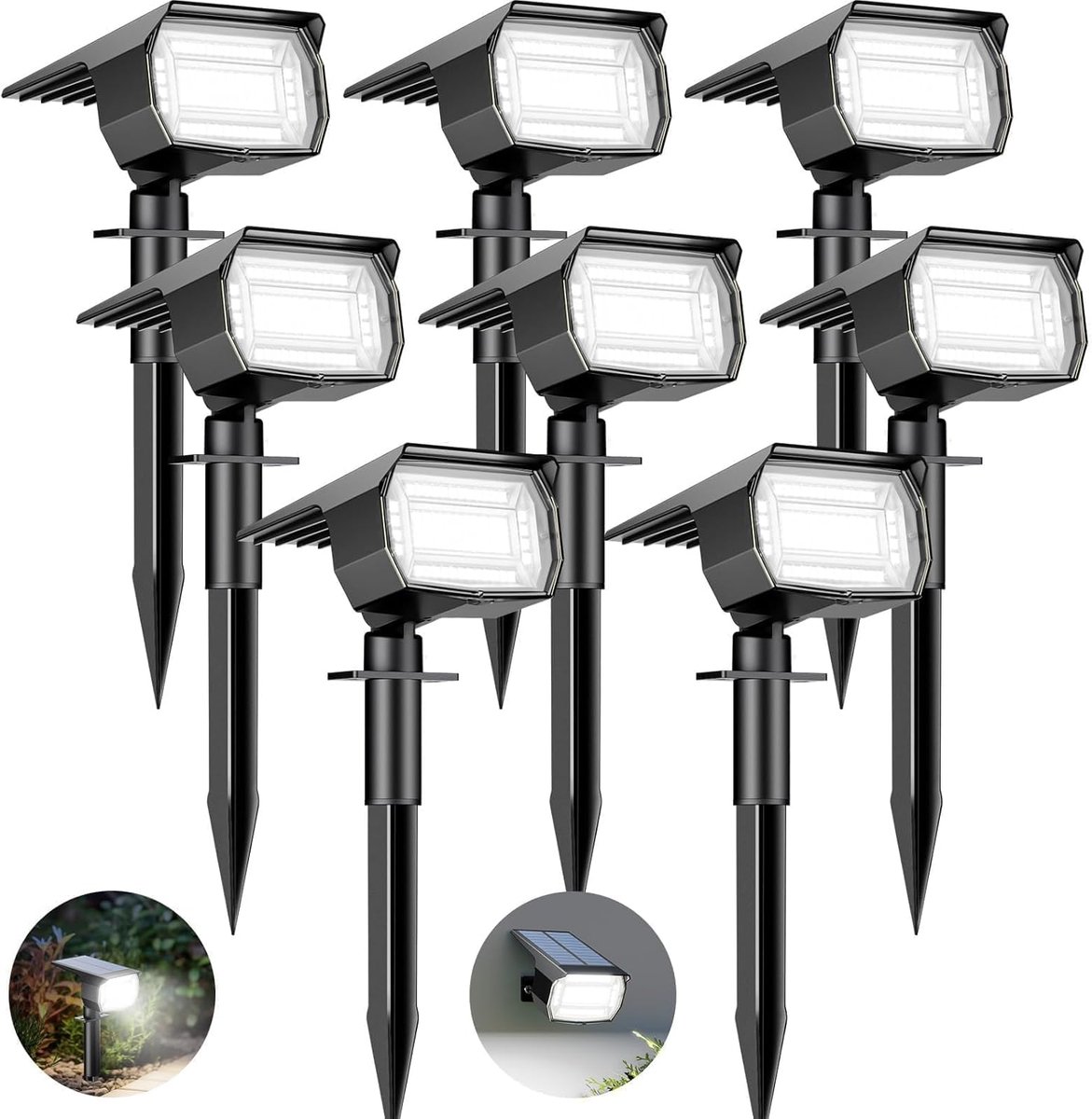 SnelShoppen - 8 Stuks Zonne Tuinverlichting - 72 LED, IP65 Waterdicht, Buitenlampen, Koel Wit Licht, Tuin, Bomen, Decoratie, Buitengebruik