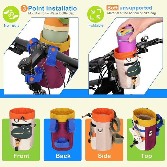 SnelShoppen - Flessenhouder voor Fiets, Scooter & Mountainbike - Zonder Schroeven, Met Mesh Compartimenten - Ideaal voor Kinderen, Trekking, Wegfiets — afbeelding 3